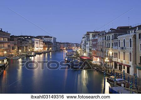 "Grand Canal, Canal Grande, with boats at dawn, Venice, Venezien, Italy, Europe" View Large Photo Image Stock Photograph - "Grand Canal, Canal Grande, with boats at dawn, Venice, Venezien, Italy, Europe". Fotosearch