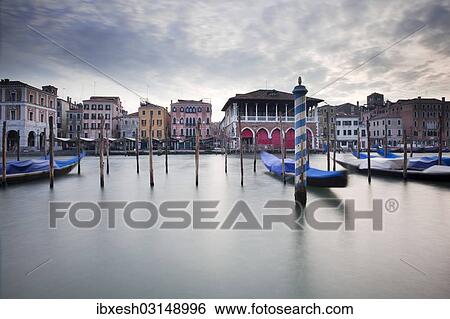 Stock Photograph - "Grand Canal, Canal Grande with boats and palazzi at dusk, Venice, Venezien, Italy, Europe". Fotosearch