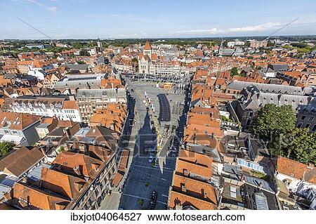 Stock Photo - "Grand Place, view from the belfry onto the historic centre, Tournai, Hainaut, Belgium, Europe". Fotosearch