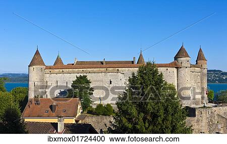 Stock Image - "Grandson Castle in Grandson, Lake Neuchatel, Canton Vaud, Switzerland, Europe". Fotosearch