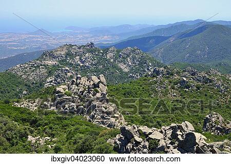 Stock Image - "Granite formations, mountain region Monte dei Sette Fratelli, nature reserve Parco dei Sette Fratelli, Sardinia, Italy, Europe". Fotosearch