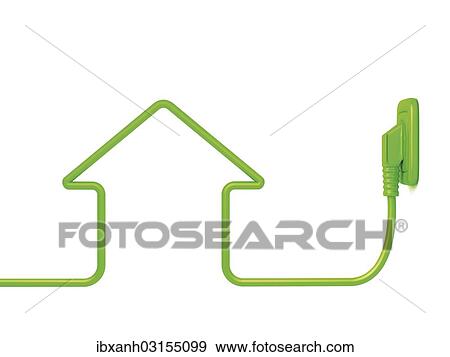 Green power cable in the shape of a house View Large Photo Image Stock Photo - Green power cable in the shape of a house. Fotosearch