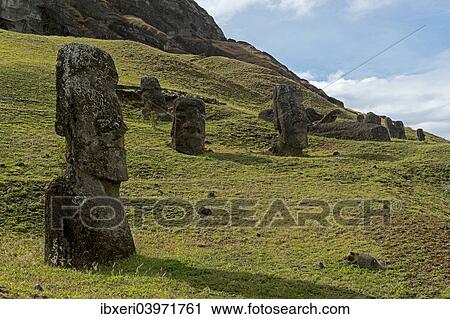 "Group of Moai statues, Rano Raraku, Easter Island, Chile, South America" View Large Photo Image Stock Image - "Group of Moai statues, Rano Raraku, Easter Island, Chile, South America". Fotosearch