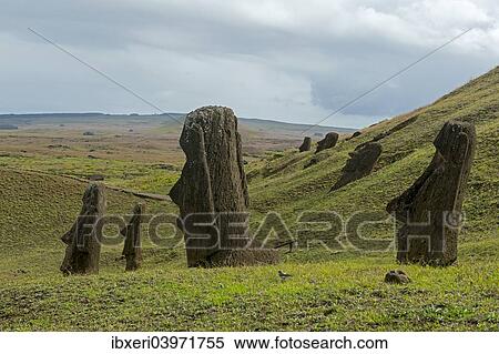 Stock Photography - "Group of Moai statues, Rano Raraku, Easter Island, Chile, South America". Fotosearch