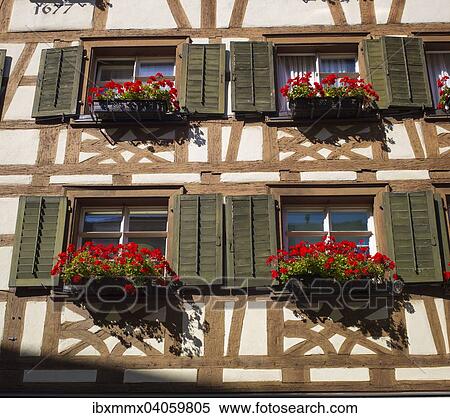 Stock Photography - "Half-timbered house, historic centre, Meersburg, Baden-Wurttemberg, Germany, Europe". Fotosearch