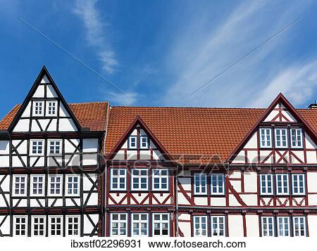Stock Image - "Half-timbered houses in the market square of Eschwege, Werra-Meissner district, Hesse, Germany, Europe". Fotosearch