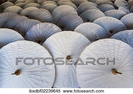 Stock Photography - "Handmade paper umbrellas, Bo Sang, Chiang Mai, Northern Thailand, Thailand, Asia". Fotosearch