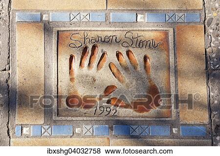 Stock Photo - "Handprints of Sharon Stone, Allee des Stars, Cannes, French Riviera, Provence-Alpes-Cote d'Azur, France, Europe". Fotosearch