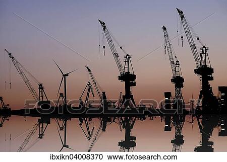 "Harbor cranes at dawn, harbor, Hamburg, Germany, Europe" View Large Photo Image Stock Image - "Harbor cranes at dawn, harbor, Hamburg, Germany, Europe". Fotosearch