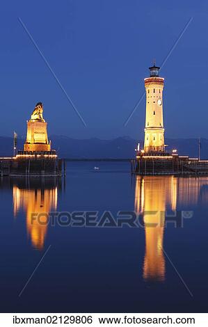 "Harbour with lighthouse and Bavarian lion at dusk, Lindau on Lake Constance, Swabia, Bavaria, Germany, Europe, PublicGround, Europe" View Large Photo Image Stock Photograph - "Harbour with lighthouse and Bavarian lion at dusk, Lindau on Lake Constance, Swabia, Bavaria, Germany, Europe, PublicGround, Europe". Fotosearch