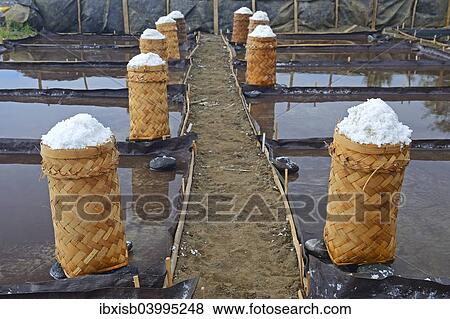 Stock Photo - "Harvested sea salt, packed to dry, known as Fleur de Sel, North Bali, Bali, Indonesia, Asia". Fotosearch