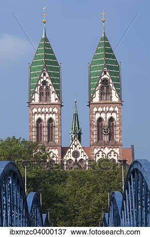 Stock Photo - "Herz Jesu-Kirche, or Sacred Heart Church, built in the style of Historicism, consecrated in 1897, Freiburg, Baden-Wurttemberg, Germany, Europe". Fotosearch