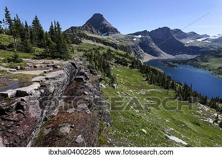 Stock Photography - "Hidden Lake with Reynolds Mountains, Glacier National Park, Montana, United States, North America". Fotosearch