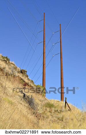 "High-voltage redirection pylons at the Oxbow Reserve, Highway 71, Oregon, USA" View Large Photo Image Stock Image - "High-voltage redirection pylons at the Oxbow Reserve, Highway 71, Oregon, USA". Fotosearch