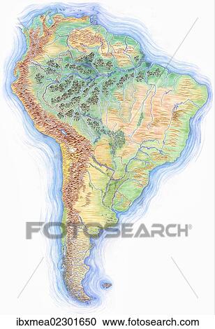 Stock Image - Highly detailed hand-drawn map of South Americ. Fotosearch