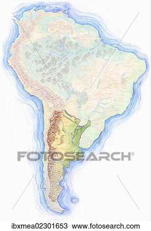 Highly detailed hand-drawn map of South America with Argentina highlighted View Large Photo Image Stock Image - Highly detailed hand-drawn map of South America with Argentina highlighted. Fotosearch