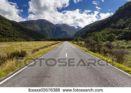 Stock Photo - "Highway 6 with views of the Wilson Ridge, Haast, West Coast Region, New Zealand, Oceania". Fotosearch