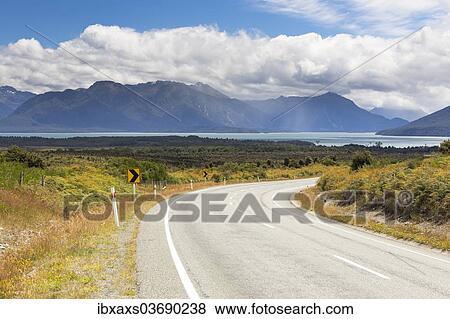 Stock Photo - "Highway 94 overlooking Lake Te Anau, Te Anau Downs, Southland Region, New Zealand, Oceania". Fotosearch