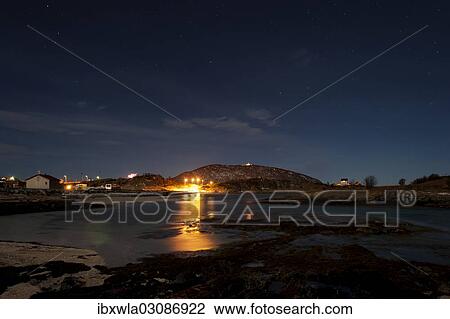 Stock Image - "Hillesoy with moonlight, Sommaroy,? Ç¬Kvaloya, Troms, Northern Norway, Norway, Europe". Fotosearch