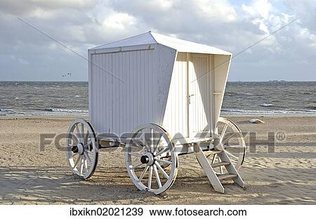 Stock Photo - "Historic beach trailer on the North Sea coast, Foehr, Schleswig-Holstein, Germany, Europe". Fotosearch
