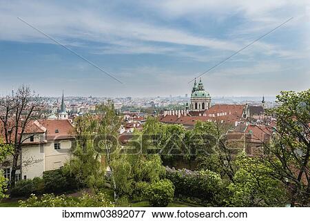 Stock Photo - "Historic centre of Prague, UNESCO World Heritage Site, with the Church of Saint Nicholas or Saint Nicholas Cathedral, Prague, Czech Republic, Europe". Fotosearch