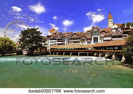 "Historic centre of Thun with a Ferris wheel, lower lock of the Aare River, Thun, Canton of Bern, Switzerland, Europe" View Large Photo Image Stock Photograph - "Historic centre of Thun with a Ferris wheel, lower lock of the Aare River, Thun, Canton of Bern, Switzerland, Europe". Fotosearch