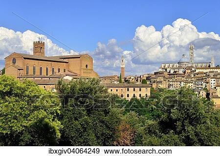 Stock Photo - "Historic centre with the Basilica of San Domenico and the Duomo of Siena, Cattedrale di Santa Maria Assunta, Siena, Province of Siena, Tuscany, Italy, Europe". Fotosearch
