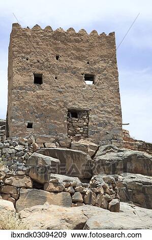 Stock Photo - "Historic ruins of the village of Al Hajir, Jebel Shams, Al Hajar Mountains, Al Hajir, Ad Dakhiliyah, Oman, Asia". Fotosearch