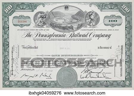 Stock Photograph - "Historical share of The Pennsylvania Railroad Company, United States, North America". Fotosearch