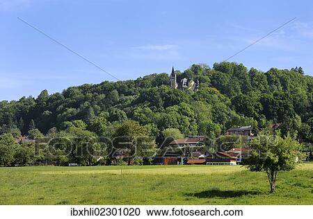 Stock Image - "Hochschloss Paehl castle, alpine foothills, Five Lakes region, Pfaffenwinkel region, Upper Bavaria, Germany, Europe, PublicGround, Europe". Fotosearch