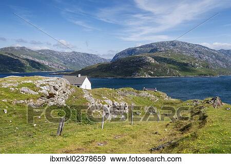"Holiday cottage at Unapool with views across Loch Glencoul in the Northern Highlands, Sutherland, Scotland, United Kingdom, Europe" View Large Photo Image Stock Photo - "Holiday cottage at Unapool with views across Loch Glencoul in the Northern Highlands, Sutherland, Scotland, United Kingdom, Europe". Fotosearch