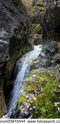 Picture - "Hollentalklamm gorge with waterfall of the Hammersbach stream, Hammerbach, Garmisch-Partenkirchen District, Upper Bavaria, Bavaria, Germany, Europe". Fotosearch