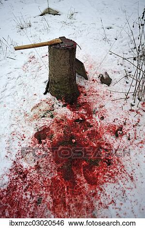 "Home slaughtering on a farm, chopping block and axe in the snow, duck slaughtering site, Eckenhaid, Eckental, Middle Franconia, Bavaria, Germany, Europe" View Large Photo Image Stock Photograph - "Home slaughtering on a farm, chopping block and axe in the snow, duck slaughtering site, Eckenhaid, Eckental, Middle Franconia, Bavaria, Germany, Europe". Fotosearch