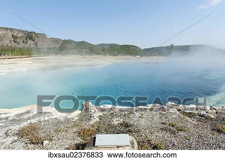 "Hot spring, blue water, water vapor, Sappire Pool with a sign, Biscuit Basin, Yellowstone National Park, Wyoming, Western United States, USA, United States of America, North America" View Large Photo Image Stock Image - "Hot spring, blue water, water vapor, Sappire Pool with a sign, Biscuit Basin, Yellowstone National Park, Wyoming, Western United States, USA, United States of America, North America". Fotosearch