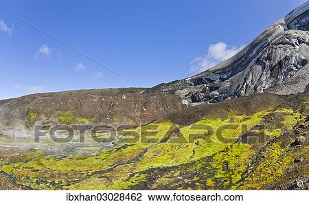 "Hot springs in front of the Ishellir ice cave, Hrafntinnusker, Landmannalaugar, Iceland, Europe" View Large Photo Image Stock Image - "Hot springs in front of the Ishellir ice cave, Hrafntinnusker, Landmannalaugar, Iceland, Europe". Fotosearch
