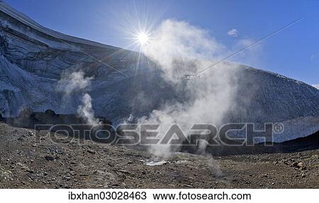 "Hot springs in front of the Ishellir ice cave, Hrafntinnusker, Landmannalaugar, Iceland, Europe" View Large Photo Image Stock Image - "Hot springs in front of the Ishellir ice cave, Hrafntinnusker, Landmannalaugar, Iceland, Europe". Fotosearch