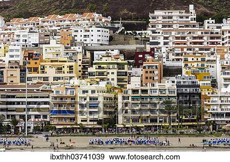 "Hotels and apartments with a beach section, Los Cristianos, Tenerife, Canary Islands, Spain, Europe" View Large Photo Image Stock Photo - "Hotels and apartments with a beach section, Los Cristianos, Tenerife, Canary Islands, Spain, Europe". Fotosearch