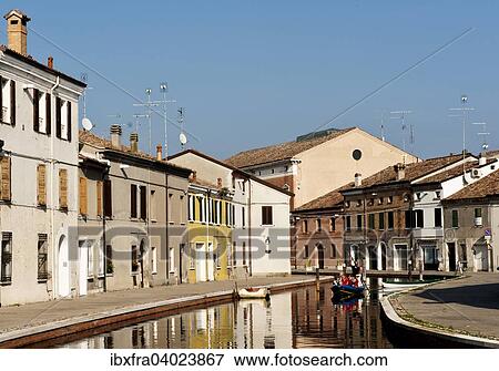 "Houses on the canal, Via Agatopisto, Comacchio, Ferrara, Emilia Romagna, Italy, Europe" View Large Photo Image Stock Photo - "Houses on the canal, Via Agatopisto, Comacchio, Ferrara, Emilia Romagna, Italy, Europe". Fotosearch