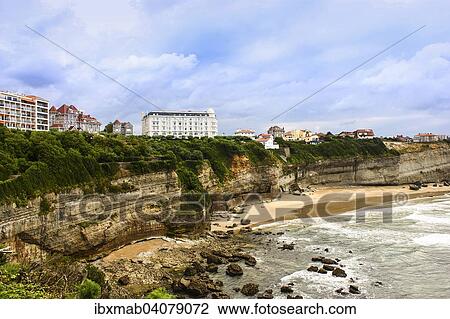 Stock Image - "Houses on the cliff, Biarritz, Pyrenees-Atlantiques, France, Europe". Fotosearch