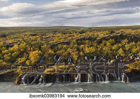 "Hraunfossar, waterfalls of the Hvita river in autumn, near Husafell and Reykholt, Iceland, Europe" View Large Photo Image Picture - "Hraunfossar, waterfalls of the Hvita river in autumn, near Husafell and Reykholt, Iceland, Europe". Fotosearch