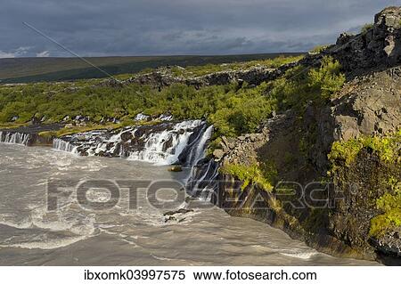 "Hraunfossar, waterfalls of the river Hvita, near Husafell and Reykholt, Iceland, Europe" View Large Photo Image Stock Photography - "Hraunfossar, waterfalls of the river Hvita, near Husafell and Reykholt, Iceland, Europe". Fotosearch