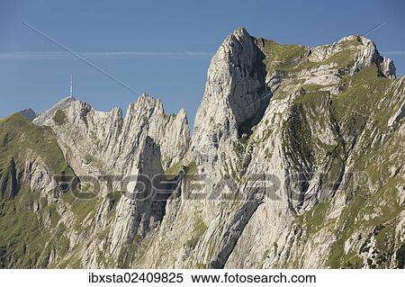 "Hundstein Mountain in front of Santis Mountain, Appenzell, Alpstein Range, Switzerland, Europe" View Large Photo Image Stock Photography - "Hundstein Mountain in front of Santis Mountain, Appenzell, Alpstein Range, Switzerland, Europe". Fotosearch