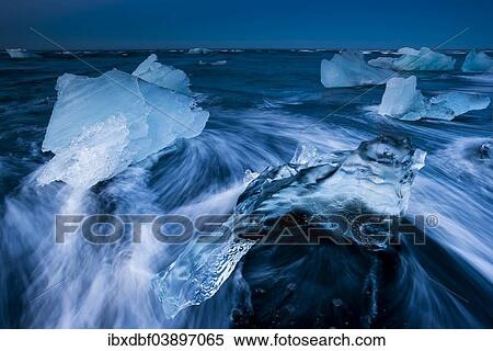 "Ice crystals on a black beach being lapped by the sea, Jokulsarlon Glacier Lagoon, Vatnajokull Glacier, Austurland, East Iceland, Iceland, Europe" View Large Photo Image Stock Photography - "Ice crystals on a black beach being lapped by the sea, Jokulsarlon Glacier Lagoon, Vatnajokull Glacier, Austurland, East Iceland, Iceland, Europe". Fotosearch