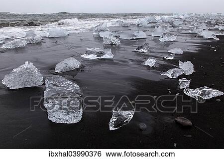 Stock Photograph - "Ice floes on the Jokulsarlon lava beach, Iceland, Europe". Fotosearch
