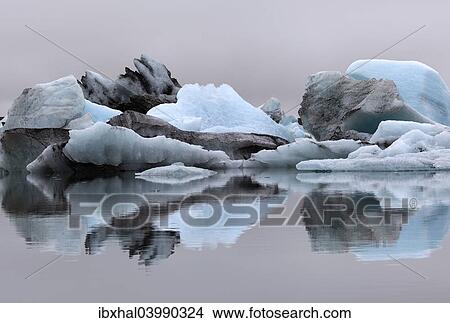 Picture - "Ice, icebergs, Jokulsarlon glacial lake, lagoon, Iceland, Europe". Fotosearch