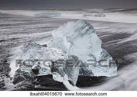 Stock Image - "Ice on the beach, Jokulsarlon, Eastern Region, Iceland, Europe". Fotosearch