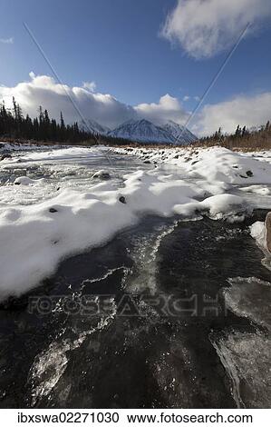 "Ice, snow and water at freezing Quill Creek, St. Elias Mountains, Kluane Range behind, Kluane National Park and Reserve, Yukon Territory, Canada, North America" View Large Photo Image Stock Image - "Ice, snow and water at freezing Quill Creek, St. Elias Mountains, Kluane Range behind, Kluane National Park and Reserve, Yukon Territory, Canada, North America". Fotosearch