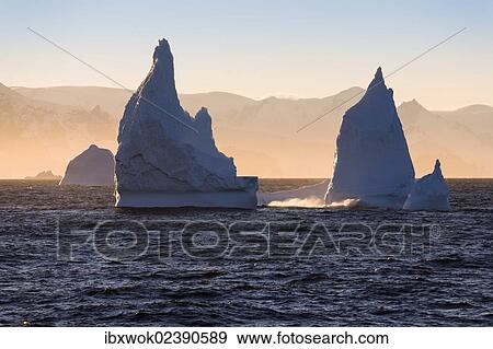 "Icebergs off the Antarctic Peninsula at sunrise, Antarctica" View Large Photo Image Stock Photo - "Icebergs off the Antarctic Peninsula at sunrise, Antarctica". Fotosearch