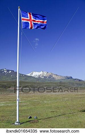 "Icelandic national flag blowing in the wind on a meadow, Borsmoerk, Iceland, Europe" View Large Photo Image Stock Photography - "Icelandic national flag blowing in the wind on a meadow, Borsmoerk, Iceland, Europe". Fotosearch