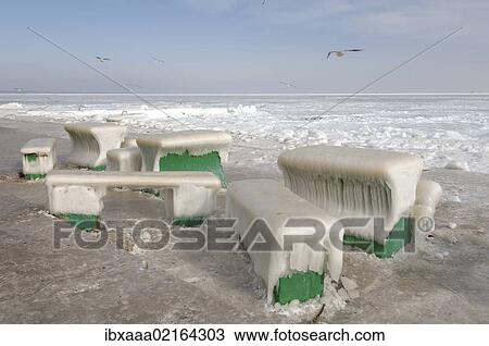 "Icy cafe tables and benches on the beach of the frozen Black Sea, a rare phenomenon, last time it occured in 1977, Odessa, Ukraine, Eastern Europe, Europe" View Large Photo Image Stock Image - "Icy cafe tables and benches on the beach of the frozen Black Sea, a rare phenomenon, last time it occured in 1977, Odessa, Ukraine, Eastern Europe, Europe". Fotosearch
